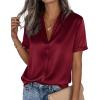 imagePRETTYGARDEN Womens 2026 Summer Button Down Shirts Short Sleeve Work Tops Dressy Satin Blouses Spring Business Casual OutfitsBurgundy