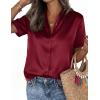 imagePRETTYGARDEN Womens 2026 Summer Button Down Shirts Short Sleeve Work Tops Dressy Satin Blouses Spring Business Casual OutfitsBurgundy