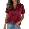 imagePRETTYGARDEN Womens 2026 Summer Button Down Shirts Short Sleeve Work Tops Dressy Satin Blouses Spring Business Casual OutfitsBurgundy