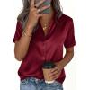 imagePRETTYGARDEN Womens 2026 Summer Button Down Shirts Short Sleeve Work Tops Dressy Satin Blouses Spring Business Casual OutfitsBurgundy