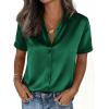 imagePRETTYGARDEN Womens 2026 Summer Button Down Shirts Short Sleeve Work Tops Dressy Satin Blouses Spring Business Casual OutfitsDark Green