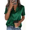 imagePRETTYGARDEN Womens 2026 Summer Button Down Shirts Short Sleeve Work Tops Dressy Satin Blouses Spring Business Casual OutfitsDark Green
