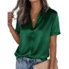 imagePRETTYGARDEN Womens 2026 Summer Button Down Shirts Short Sleeve Work Tops Dressy Satin Blouses Spring Business Casual OutfitsDark Green