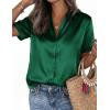 imagePRETTYGARDEN Womens 2026 Summer Button Down Shirts Short Sleeve Work Tops Dressy Satin Blouses Spring Business Casual OutfitsDark Green
