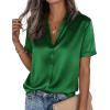 imagePRETTYGARDEN Womens 2026 Summer Button Down Shirts Short Sleeve Work Tops Dressy Satin Blouses Spring Business Casual OutfitsGreen