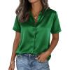 imagePRETTYGARDEN Womens 2026 Summer Button Down Shirts Short Sleeve Work Tops Dressy Satin Blouses Spring Business Casual OutfitsGreen