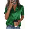 imagePRETTYGARDEN Womens 2026 Summer Button Down Shirts Short Sleeve Work Tops Dressy Satin Blouses Spring Business Casual OutfitsGreen