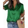 imagePRETTYGARDEN Womens 2026 Summer Button Down Shirts Short Sleeve Work Tops Dressy Satin Blouses Spring Business Casual OutfitsGreen