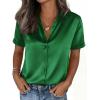 imagePRETTYGARDEN Womens 2026 Summer Button Down Shirts Short Sleeve Work Tops Dressy Satin Blouses Spring Business Casual OutfitsGreen