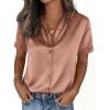 imagePRETTYGARDEN Womens 2026 Summer Button Down Shirts Short Sleeve Work Tops Dressy Satin Blouses Spring Business Casual OutfitsLight Coffee