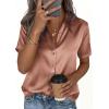 imagePRETTYGARDEN Womens 2026 Summer Button Down Shirts Short Sleeve Work Tops Dressy Satin Blouses Spring Business Casual OutfitsLight Coffee