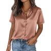 imagePRETTYGARDEN Womens 2026 Summer Button Down Shirts Short Sleeve Work Tops Dressy Satin Blouses Spring Business Casual OutfitsLight Coffee