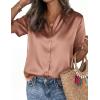 imagePRETTYGARDEN Womens 2026 Summer Button Down Shirts Short Sleeve Work Tops Dressy Satin Blouses Spring Business Casual OutfitsLight Coffee