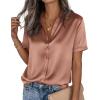 imagePRETTYGARDEN Womens 2026 Summer Button Down Shirts Short Sleeve Work Tops Dressy Satin Blouses Spring Business Casual OutfitsLight Coffee