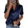imagePRETTYGARDEN Womens 2026 Summer Button Down Shirts Short Sleeve Work Tops Dressy Satin Blouses Spring Business Casual OutfitsNavy Blue