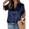 imagePRETTYGARDEN Womens 2026 Summer Button Down Shirts Short Sleeve Work Tops Dressy Satin Blouses Spring Business Casual OutfitsNavy Blue