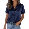 imagePRETTYGARDEN Womens 2026 Summer Button Down Shirts Short Sleeve Work Tops Dressy Satin Blouses Spring Business Casual OutfitsNavy Blue