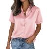 imagePRETTYGARDEN Womens 2026 Summer Button Down Shirts Short Sleeve Work Tops Dressy Satin Blouses Spring Business Casual OutfitsPink