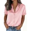 imagePRETTYGARDEN Womens 2026 Summer Button Down Shirts Short Sleeve Work Tops Dressy Satin Blouses Spring Business Casual OutfitsPink
