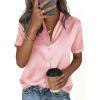 imagePRETTYGARDEN Womens 2026 Summer Button Down Shirts Short Sleeve Work Tops Dressy Satin Blouses Spring Business Casual OutfitsPink