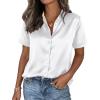 imagePRETTYGARDEN Womens 2026 Summer Button Down Shirts Short Sleeve Work Tops Dressy Satin Blouses Spring Business Casual OutfitsWhite