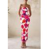 imagePRETTYGARDEN Womens 2026 Summer Floral Bodycon Maxi Dresses Ribbed Strapless Tube Casual Boho Party Long DressFloral White