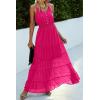 imagePRETTYGARDEN Womens 2026 Summer Maxi Dress Spaghetti Strap Sleeveless High Waist Beach Vacation Long SundressesDark Rose Red