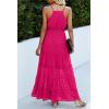 imagePRETTYGARDEN Womens 2026 Summer Maxi Dress Spaghetti Strap Sleeveless High Waist Beach Vacation Long SundressesDark Rose Red