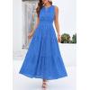 imagePRETTYGARDEN Womens 2026 Summer Maxi Dresses Sleeveless Sundresses V Neck Eyelet A Line Long Flowy Spring Wedding Guest DressBlue