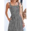 imagePRETTYGARDEN Womens 2026 Summer Spaghetti Strap Maxi Dresses Plaid Square Neck A Line Casual Beach Vacation Long SundressBlack