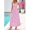 imagePRETTYGARDEN Womens 2026 Summer Spaghetti Strap Maxi Dresses Plaid Square Neck A Line Casual Beach Vacation Long SundressPink Purple