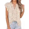 imagePRETTYGARDEN Womens Boho Flutter Sleeve Blouses Floral Print V Neck Summer Tops Casual Dressy Work Shirts Spring ClothesApricot Red Flower