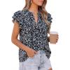 imagePRETTYGARDEN Womens Boho Flutter Sleeve Blouses Floral Print V Neck Summer Tops Casual Dressy Work Shirts Spring ClothesBlack Blue Flower