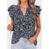 imagePRETTYGARDEN Womens Boho Flutter Sleeve Blouses Floral Print V Neck Summer Tops Casual Dressy Work Shirts Spring ClothesBlack Blue Flower