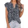 imagePRETTYGARDEN Womens Boho Flutter Sleeve Blouses Floral Print V Neck Summer Tops Casual Dressy Work Shirts Spring ClothesBlack Blue Flower