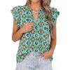 imagePRETTYGARDEN Womens Boho Flutter Sleeve Blouses Floral Print V Neck Summer Tops Casual Dressy Work Shirts Spring ClothesBlue Purple Floral