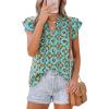 imagePRETTYGARDEN Womens Boho Flutter Sleeve Blouses Floral Print V Neck Summer Tops Casual Dressy Work Shirts Spring ClothesBlue Purple Floral