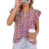 imagePRETTYGARDEN Womens Boho Flutter Sleeve Blouses Floral Print V Neck Summer Tops Casual Dressy Work Shirts Spring ClothesFloral Purple Red