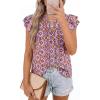 imagePRETTYGARDEN Womens Boho Flutter Sleeve Blouses Floral Print V Neck Summer Tops Casual Dressy Work Shirts Spring ClothesFloral Purple Red