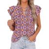 imagePRETTYGARDEN Womens Boho Flutter Sleeve Blouses Floral Print V Neck Summer Tops Casual Dressy Work Shirts Spring ClothesFloral Purple Red
