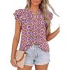 imagePRETTYGARDEN Womens Boho Flutter Sleeve Blouses Floral Print V Neck Summer Tops Casual Dressy Work Shirts Spring ClothesFloral Purple Red