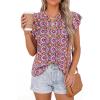 imagePRETTYGARDEN Womens Boho Flutter Sleeve Blouses Floral Print V Neck Summer Tops Casual Dressy Work Shirts Spring ClothesFloral Purple Red