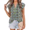 imagePRETTYGARDEN Womens Boho Flutter Sleeve Blouses Floral Print V Neck Summer Tops Casual Dressy Work Shirts Spring ClothesGreen Blue Flower