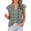 imagePRETTYGARDEN Womens Boho Flutter Sleeve Blouses Floral Print V Neck Summer Tops Casual Dressy Work Shirts Spring ClothesGreen Blue Flower