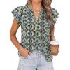 imagePRETTYGARDEN Womens Boho Flutter Sleeve Blouses Floral Print V Neck Summer Tops Casual Dressy Work Shirts Spring ClothesGreen Blue Flower