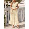 imagePRETTYGARDEN Womens Boho Maxi Dresses 2026 Summer Floral Lace Eyelet V Neck Spring Wedding Guest Dress Beach Vacation ClothesBeige