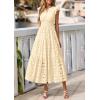 imagePRETTYGARDEN Womens Boho Maxi Dresses 2026 Summer Floral Lace Eyelet V Neck Spring Wedding Guest Dress Beach Vacation ClothesBeige