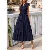 imagePRETTYGARDEN Womens Boho Maxi Dresses 2026 Summer Floral Lace Eyelet V Neck Spring Wedding Guest Dress Beach Vacation ClothesNavy Blue