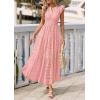 imagePRETTYGARDEN Womens Boho Maxi Dresses 2026 Summer Floral Lace Eyelet V Neck Spring Wedding Guest Dress Beach Vacation ClothesPink