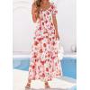 imagePRETTYGARDEN Womens Floral Boho Maxi Dresses Flowy Short Sleeve A Line Smocked Eyelet 2026 Summer Beach Vacation ClothesFloral Orange Red